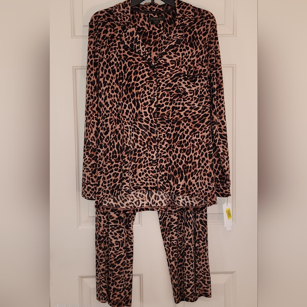 NWT Leopard Print Pajama Set By Donna Karan